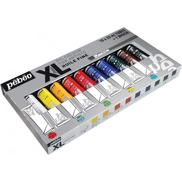 Pack d'huile XL 10 tubes 20ml - Couleurs vives et intenses - Idéal pour travailler la matière, texturer - Pébéo