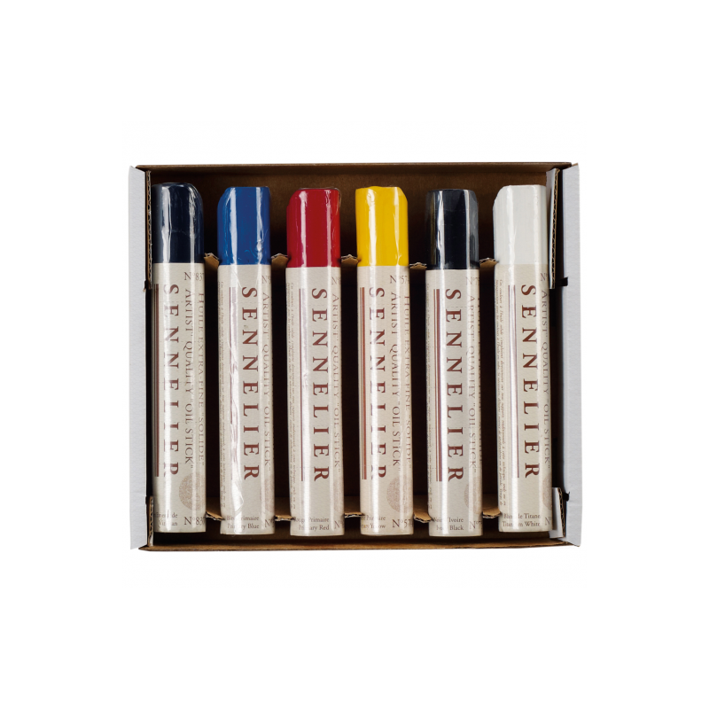 Etui 6 Oil stick - découverte - Couleurs : N°116 - Blanc de Titane N°574 - Jaune Primaire N°686 - Rouge Primaire N°385 - Bleu Pr
