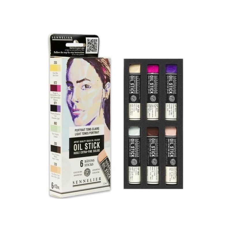 Etui 6 mini Oil stick - Portrait tons clairs - Bonne résistance à la lumière - Texture riche et onctueuse - Sennelier