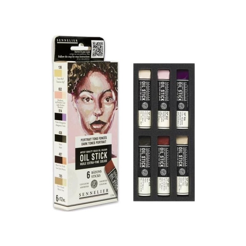 Etui 6 mini Oil stick - Portrait tons foncés - Bâtons d'huile extra-fine - Bonne résistance à la lumière - Texture riche et onct