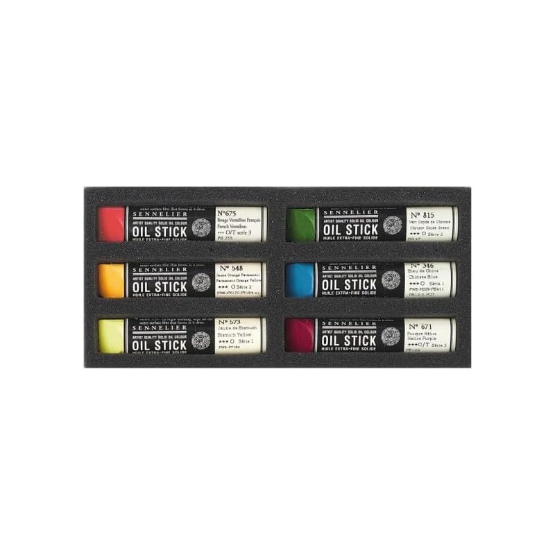 Etui 6 mini Oil stick - Pomme bicolore - Couleurs : 573 - Jaune de Bismuth 548 - Jaune Orangé Permanent 675 - Rouge Vermillon Fr
