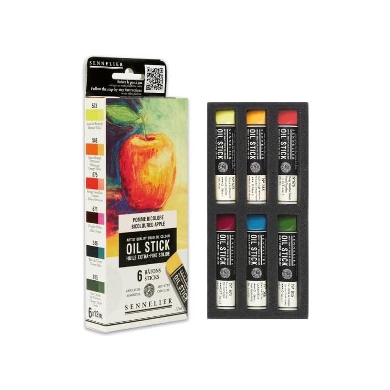 Etui 6 mini Oil stick - Pomme bicolore - Bonne résistance à la lumière - Texture riche et onctueuse - Sennelier