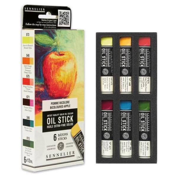 Etui 6 mini Oil stick - Pomme bicolore - Bonne résistance à la lumière - Texture riche et onctueuse - Sennelier