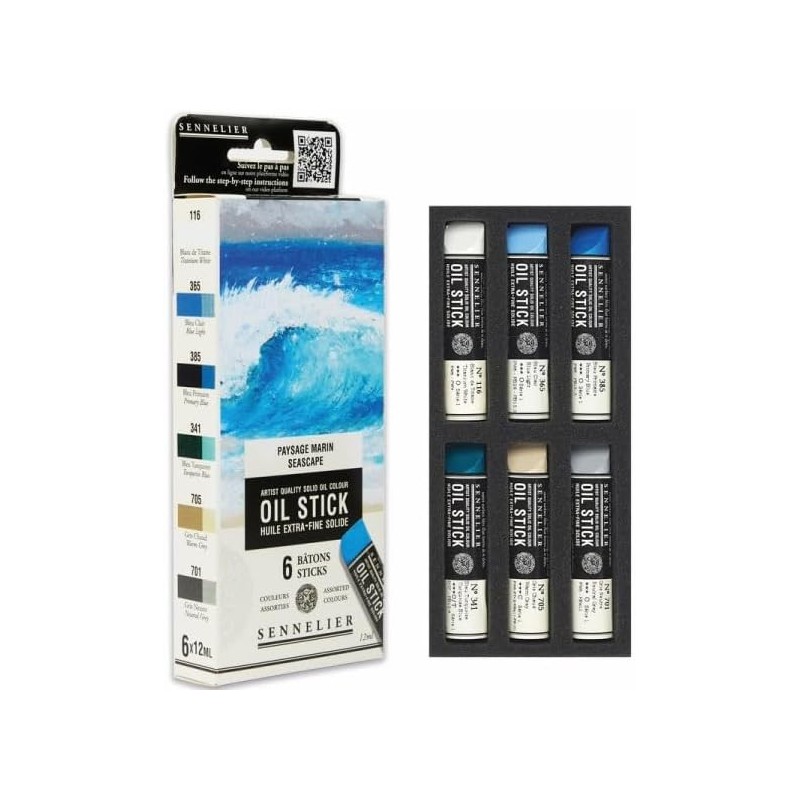 Etui 6 mini Oil stick - Paysage marin - Bonne résistance à la lumière Texture riche et onctueuse - Sennelier