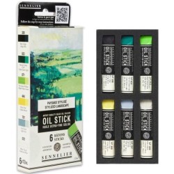 Etui 6 mini Oil stick - Bonne résistance à la lumière -Texture riche et onctueuse - Paysage stylisé - Sennelier