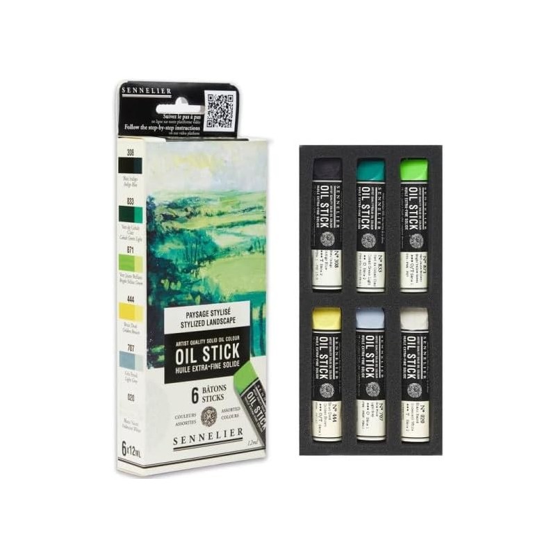 Etui 6 mini Oil stick - Bonne résistance à la lumière -Texture riche et onctueuse - Paysage stylisé - Sennelier