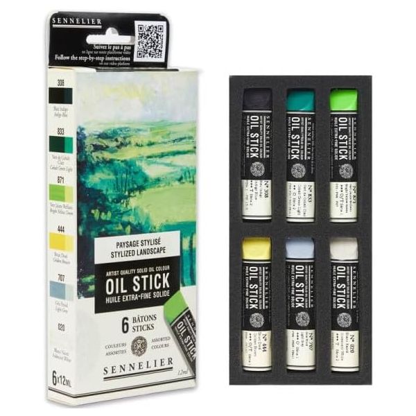 Etui 6 mini Oil stick - Bonne résistance à la lumière -Texture riche et onctueuse - Paysage stylisé - Sennelier