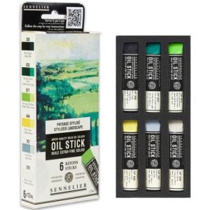 Etui 6 mini Oil stick - Bonne résistance à la lumière -Texture riche et onctueuse - Paysage stylisé - Sennelier