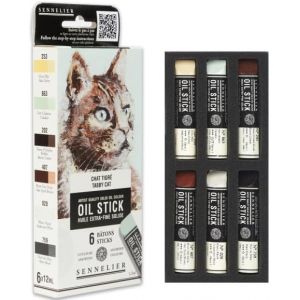 Etui 6 mini Oil stick - Chat tigré - Sennelier