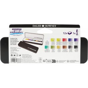 Set de voyage aquarelle 12 demi-godets - Couleurs : N°001 - Blanc de Chine N°651 - Jaune citron N°620 - Jaune de cadmium imit. N