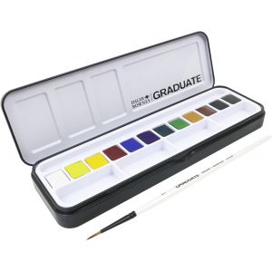 Set de voyage aquarelle 12 demi-godets + 1 pinceau aquarelle Aquafine - rond - n°1 -  Graduate