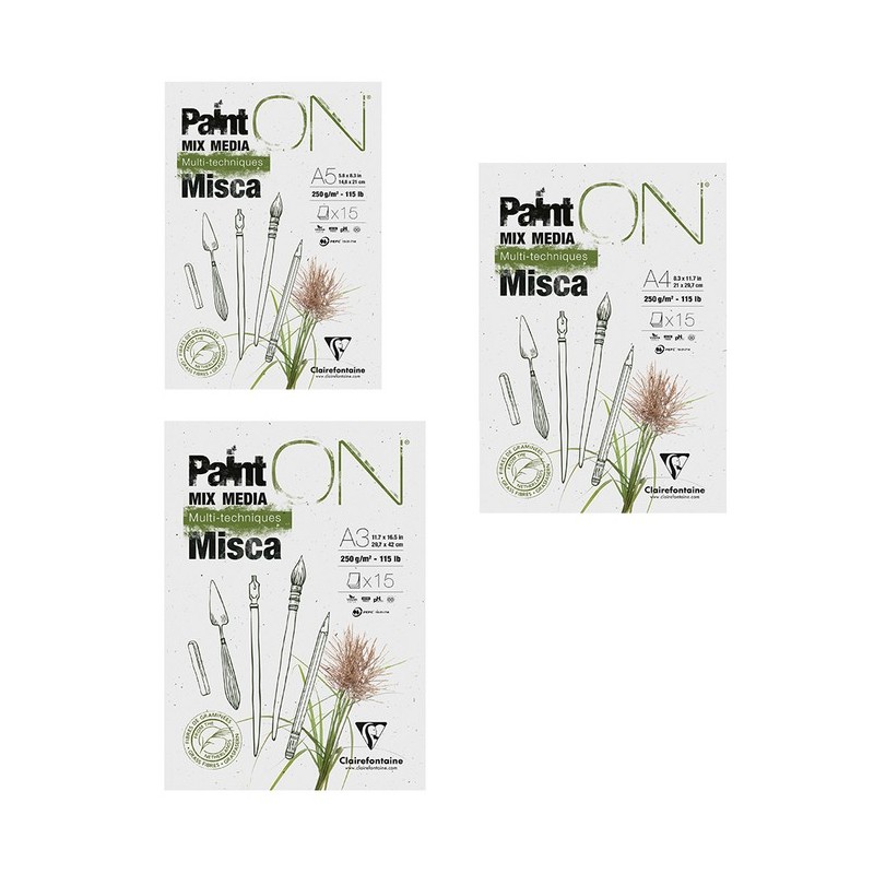 Bloc multi-techniquePaint'On - Misca - Formats : A5 - 14.8x21cm / A4 - 21x29.7cm / A3 - 29.7x42cm - Clairefontaine