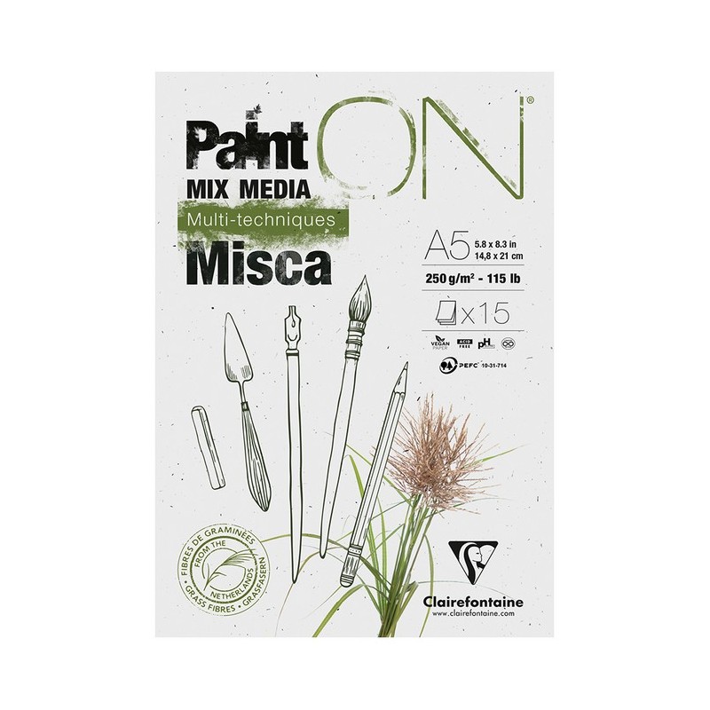 Bloc multi-techniquePaint'On - Misca - 15 feuilles 250g - Fibres de graminées - Clairefontaine