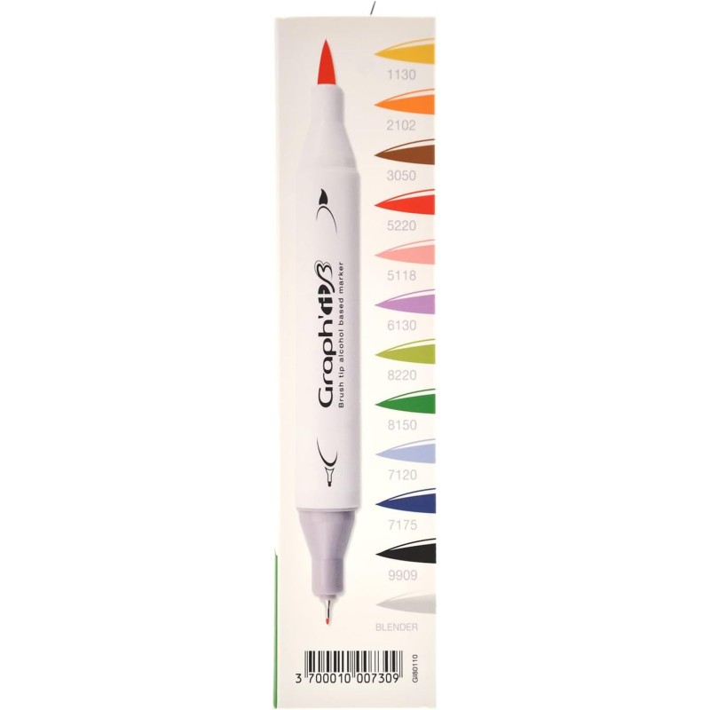 Set de 12 marqueurs à alcool Graph'it Brush - 12 couleurs essentielles pour débuter 