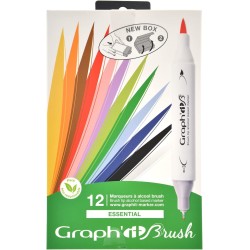 Set de 12 marqueurs à alcool Graph'it Brush - Double pointe ; fine et pinceau -