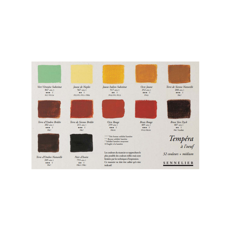 Tempéra extra-fine Sennelier - 32 couleurs et 1 médium - Recette traditionnelle  
