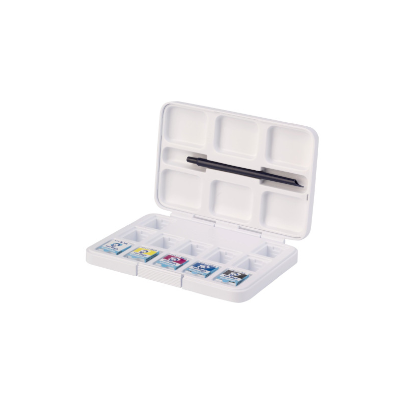 Set aquarelle Van Gogh - 5 demi-godets primaires - Pocket box pour rangement inclus - 7 demi-godets vides pour créer des mélange