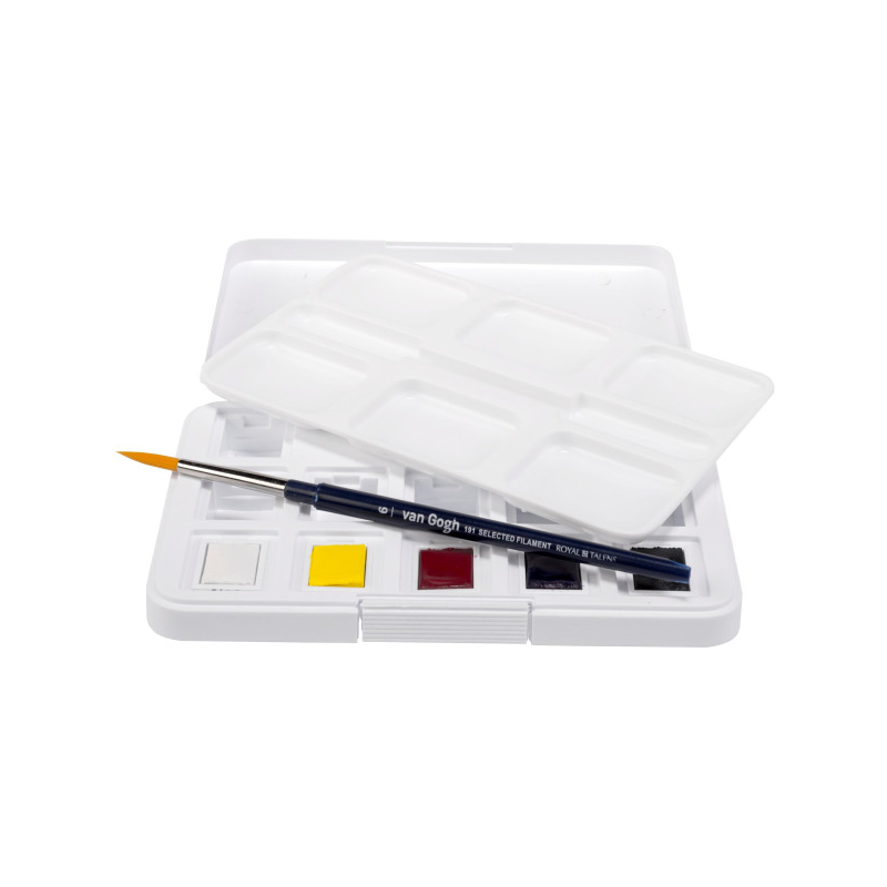 Set aquarelle Van Gogh - 5 demi-godets primaires + 1 pinceau synthétique rond inclus - Talens