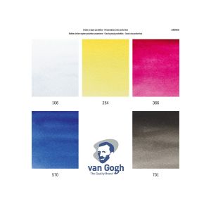 Set aquarelle Van Gogh - 5 demi-godets primaires - Nuancier : 106 Blanc couvrant – 254 Jaune citron permanent (primaire) – 366 R