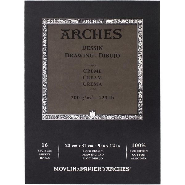 Bloc dessin & gravure - Velin d'Arches - 23 x 31cm - 16 feuilles - 200g - Couleur crème -  