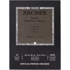 Bloc dessin & gravure - Velin d'Arches - 23 x 31cm - 16 feuilles - 200g - Couleur crème -  