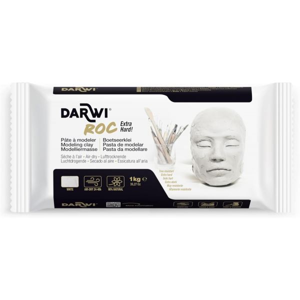 Pâte à modeler Roc auto-durcissante - haut de gamme - blanche - bloc 1kg - très résistante -  Darwi