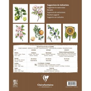 Bloc aquarelle prédessiné 24x30cm - Botanic - fleurs et dessins - Clairefontaine