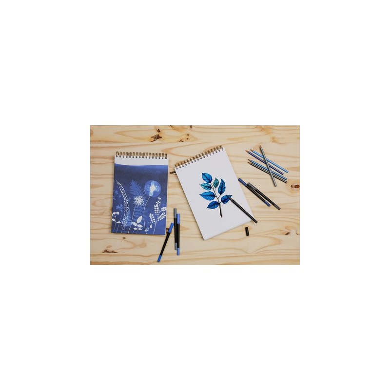 Carnet multi-techniques Cyanotype - Acrylique, crayon, feutre.. - herbiers en technique cyanotype -  A4 - Clairefontaine