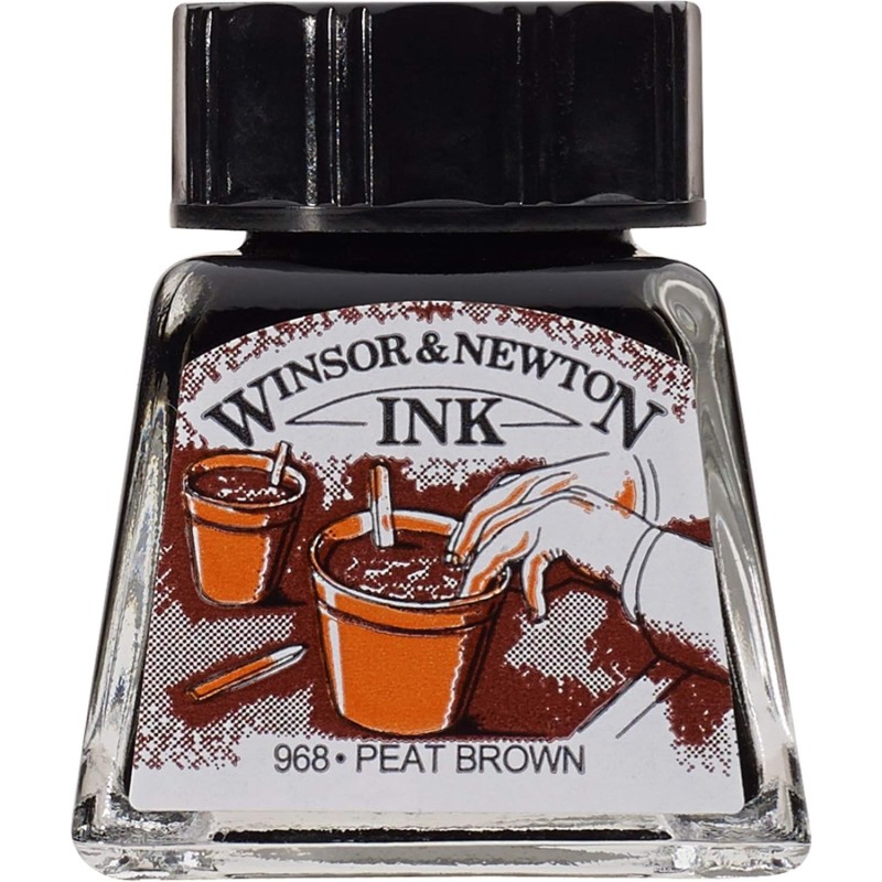 Encre à dessiner - Brun tourbe - 14 ml - couleur intense et brillante - calligraphie et dessin - Winsor & Newton