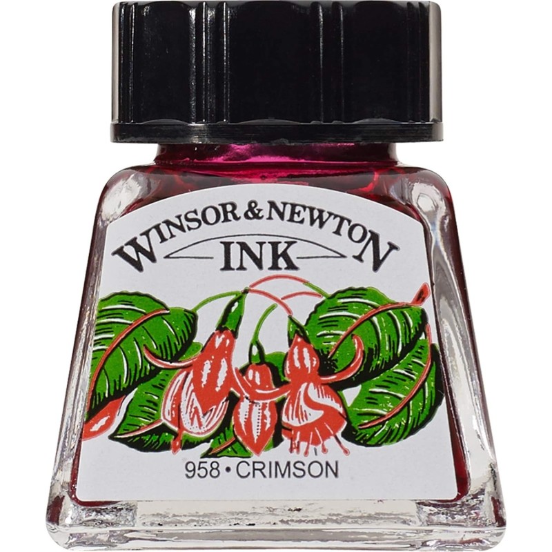 Encre à dessiner - Cramoisi - 14 ml - couleur intense et brillante - calligraphie et dessin -Winsor & Newton