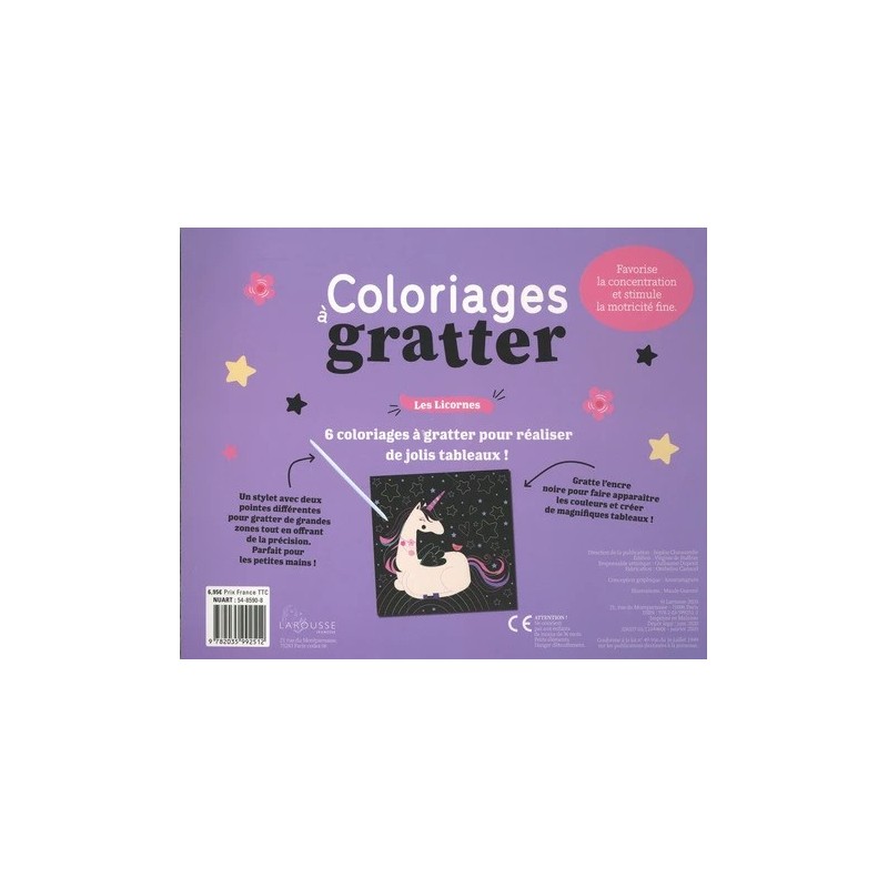 Coloriages à gratter " Les licornes" + stylet en bois pour gratter - Maude Guesné -  Livre