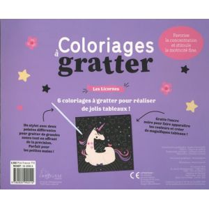 Coloriages à gratter " Les licornes" + stylet en bois pour gratter - Maude Guesné -  Livre