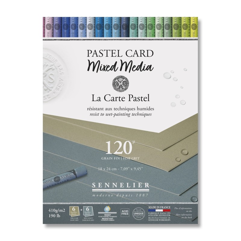Pastel Card mixed media - Bleu foncé / gris clair- 18x24 cm -Sennelier