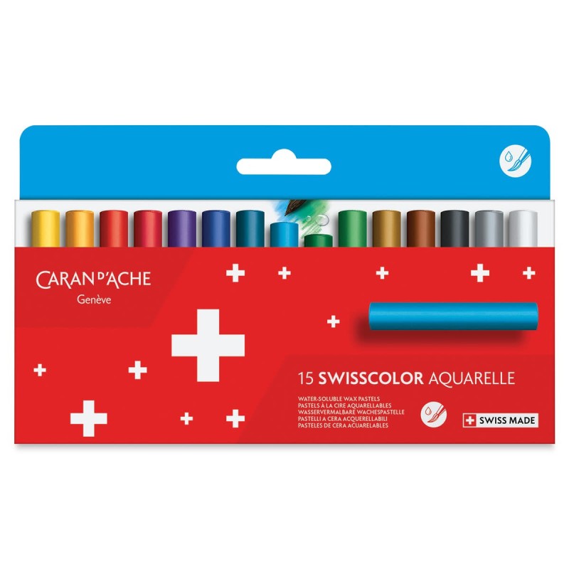 Set de 15 pastels aquarellables Swisscolor - se mélangent à l'eau pour créer de superbes effets - Caran D'Ache