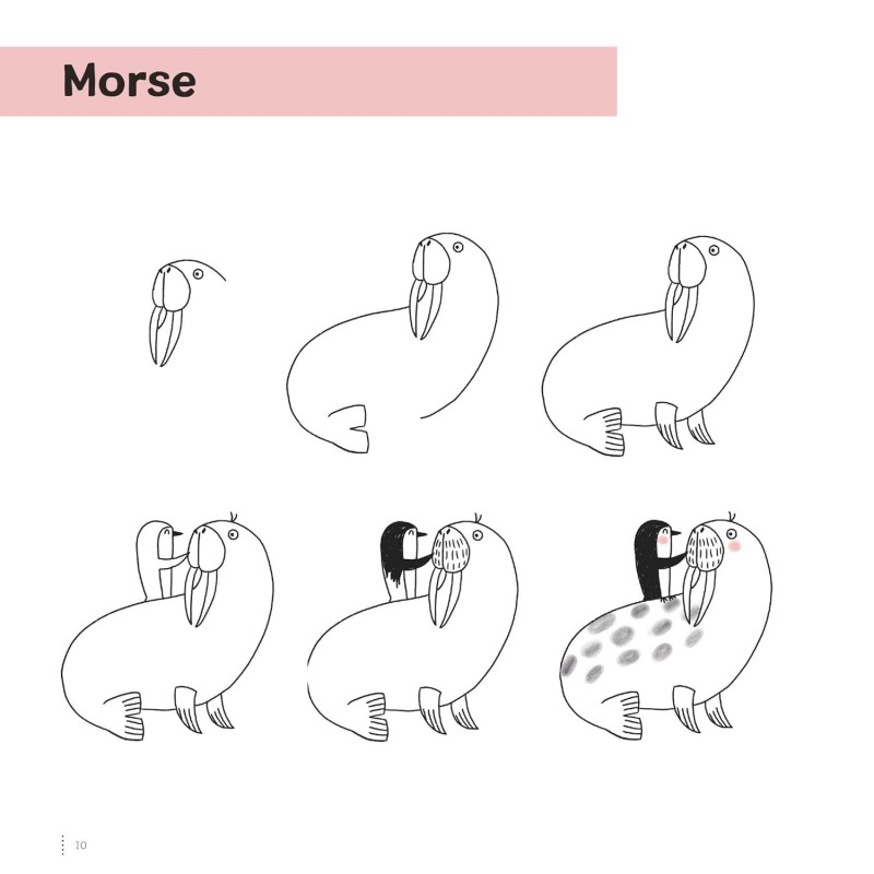 Dessins d'animaux en 5 étapes - cochon d'Inde, caméléon, dalmatien, chèvre, iguane, bernard-l'ermite, lémurien, dauphin, raton l