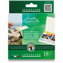 Set aquarelle mains libres La petite Aquarelle - 18 demi-godets - qualité fine - pinceau réservoir inclus - compatible bras arti