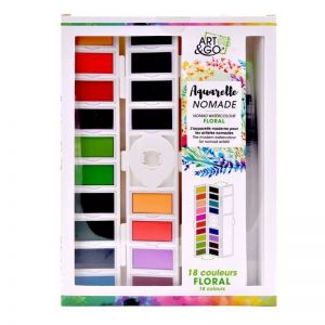 Palette Aquarelle pliable ART & GO- Thème floral - 18 couleurs florales et végétales - Palette légère et compacte - 