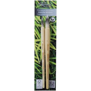 Set 2 Pinceaux bambou Aquarellys- série 701 - Manche en bambou - Poils synthétiques - pointe ronde n°6 et 2 -  Léonard
