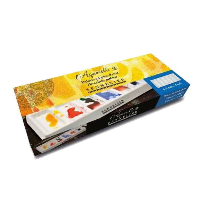 Palette porcelaine Sennelier - Mélanges de peinture aquarelle - 6 emplacements rectangles - 