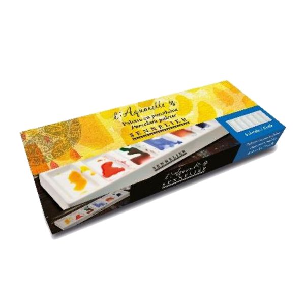 Palette porcelaine Sennelier - Mélanges de peinture aquarelle - 6 emplacements rectangles - 