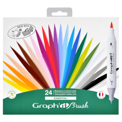 Set 24 marqueurs Graph'it Brush - Double-pointe : brush pinceau et extra-fine -  Essential