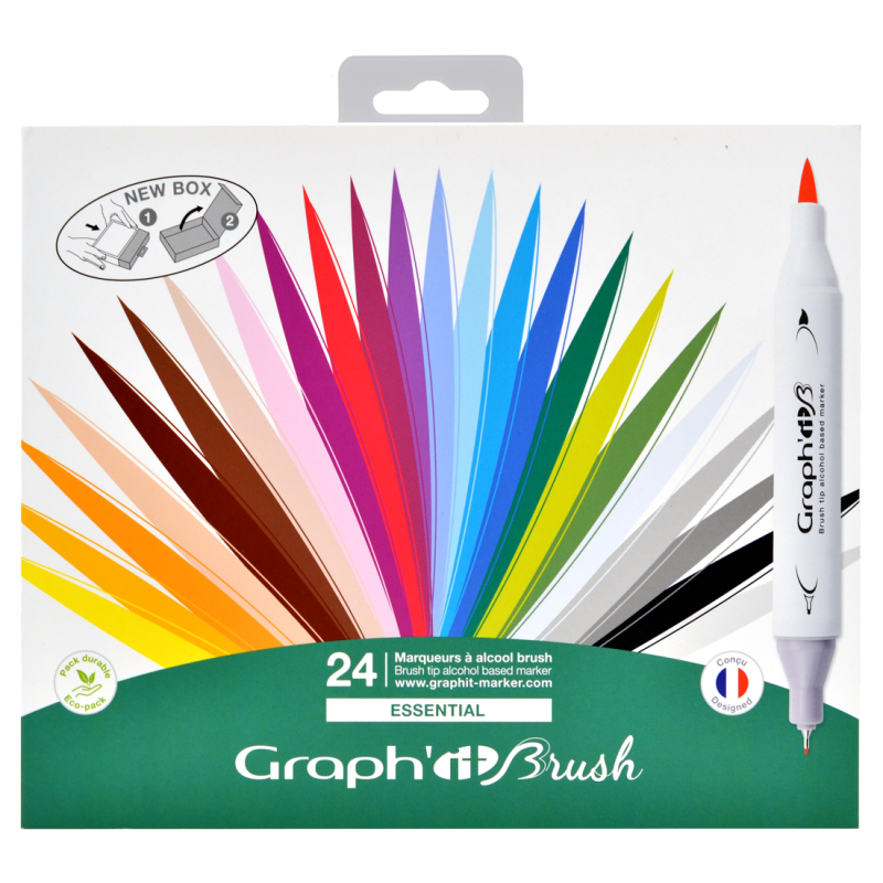 Set 24 marqueurs Graph'it Brush - Double-pointe : brush pinceau et extra-fine -  Essential