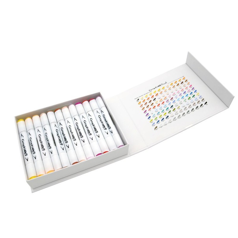 Set 24 marqueurs Graph'it Brush - Double pointe : brush + extra-fine 0.5mm - boite de rangement pratique - Essential