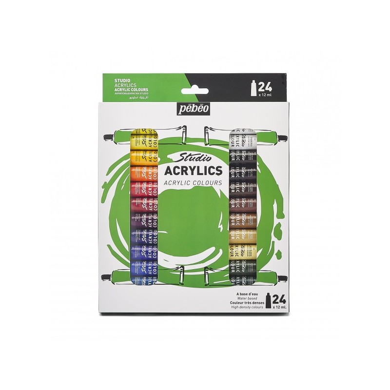 Set d'acrylique Studio Acrylics - Set 24 tubes 12 ml - Variez les techniques : superpositions, mélanges, glacis... - Pébéo