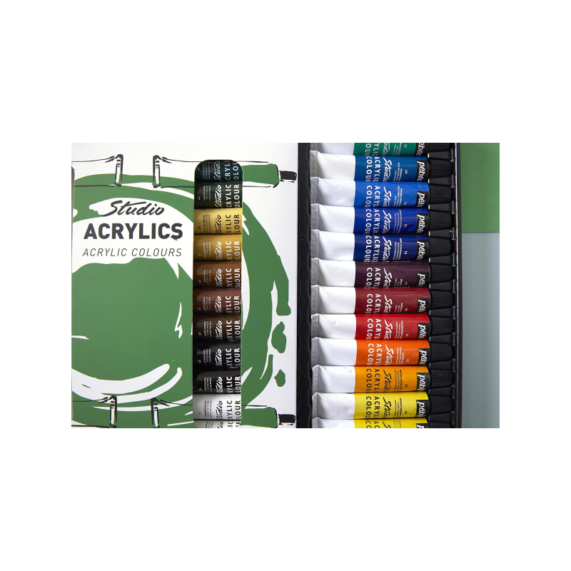 Set d'acrylique Studio Acrylics - Adaptée à de nombreuses surfaces : papier, toile, carton, bois, métal, etc... - Pébéo 