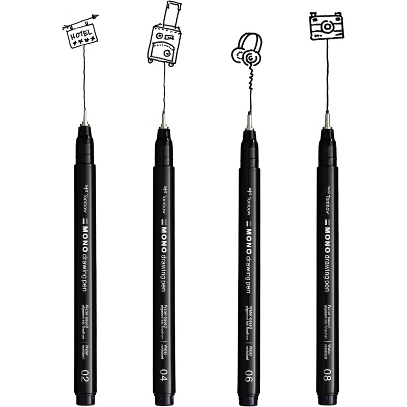 Set feutres calibrés MONO drawing pen - 02 (0.30 mm), 04 (0.40 mm), 06 (0.50 mm), 08 (0.60 mm) - contraste, profondeur et précis