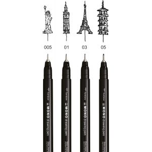 Set feutres calibrés MONO drawing pen - 005 (0.20 mm), 01 (0.25 mm), 03 (0.35 mm), 05 (0.45 mm) - Set fin - Encre pigmentée à ba
