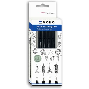 Set feutres calibrés MONO drawing pen - Set "Fine" : 005 (0.20 mm), 01 (0.25 mm), 03 (0.35 mm), 05 (0.45 mm) - Couleur noir - To