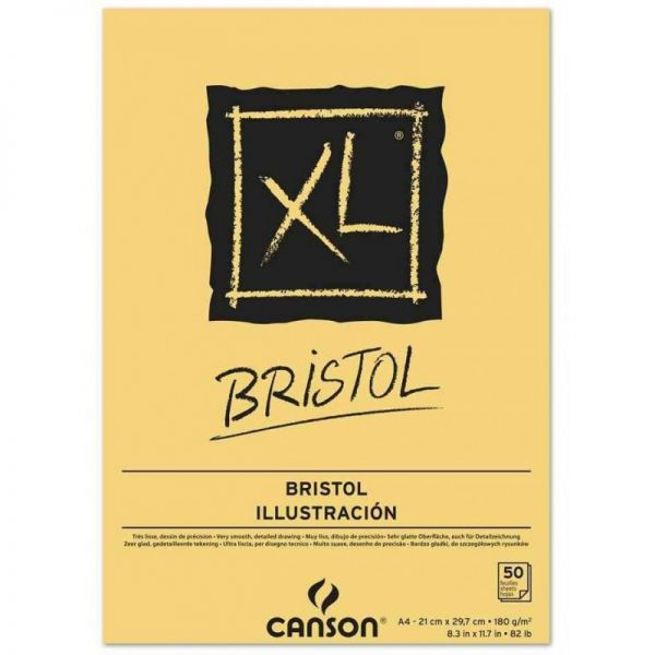 Bloc XL bristol - collé en tête - 50 feuilles de papier dessin 180 g/m² extra-blanc - Surface résistante - Format A4 - Canson