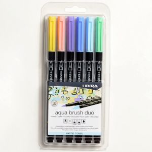 Set Aqua Brush Duo - 6 couleurs pastels - Couleurs mélangeables et résistantes à la lumière - Double pointe - Lyra